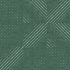White Stitches on Pine Green - Minimalist Geometric Texture / Large