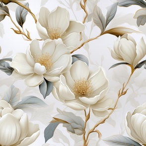GD Magnolias Soft White & Gold