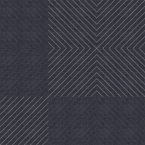 White Stitches on Muted Navy - Minimalist Geometric Texture / Large