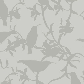 Hummingbirds Chinoiserie Grey Large Scale