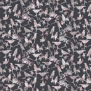 Hummingbirds Chinoiserie Rosegold Grey Smaller Scale