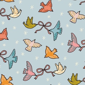 Birds & bows (blue)