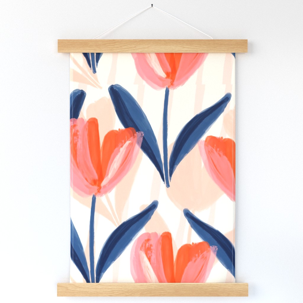 Orange  Pink Tulip Brush Stroke Floral Design (L) 