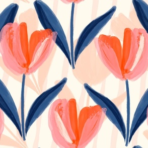 Orange  Pink Tulip Brush Stroke Floral Design (L) 