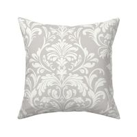 Art Nouveau Damask - White and Gray - Large Scale