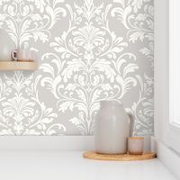 Art Nouveau Damask - White and Gray - Large Scale