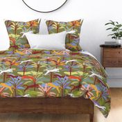 Vintage Tropical Jungle with Big Cats - Colorful Wilderness / Large