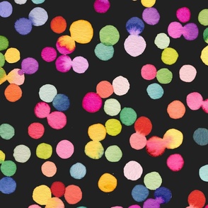 Festive watercolor dots confetti Modern geometric Multicolor Black Jumbo Large