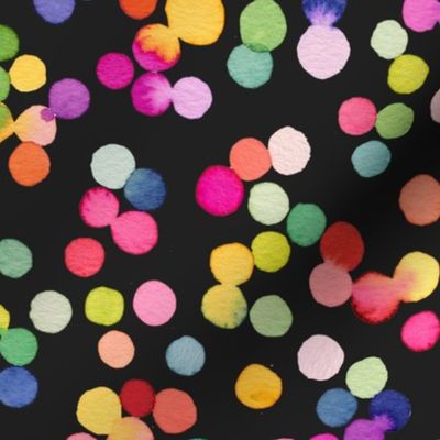Festive watercolor dots confetti Modern geometric Multicolor Black Medium