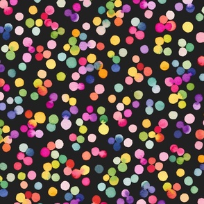 Festive watercolor dots confetti Modern geometric Multicolor Black Medium