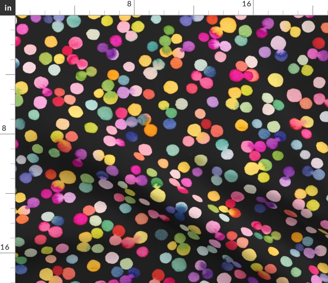 Festive watercolor dots confetti Modern geometric Multicolor Black Medium