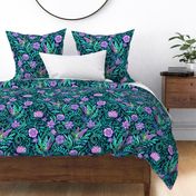 Hummingbird Chintz in Teal and Purple Large 