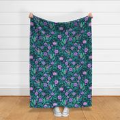 Hummingbird Chintz in Teal and Purple Large 