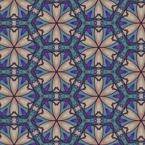 Intricate Geometric Flower -Blue & Beige