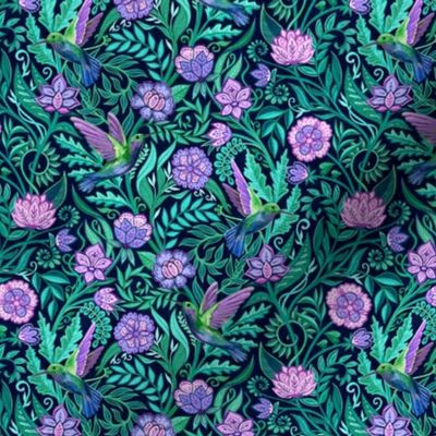 Hummingbird Chintz in Teal and Purple Small