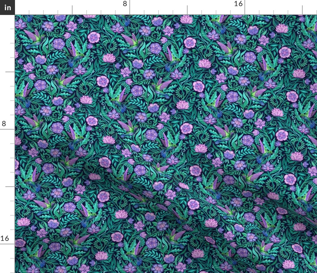 Hummingbird Chintz in Teal and Purple Small