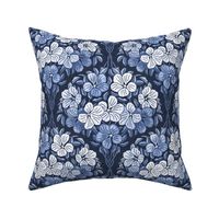 Plumbago Deco Damask - blue monochrome, medium 