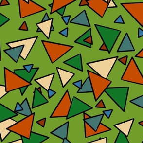 Scattered triangles in green, orange, blue and red