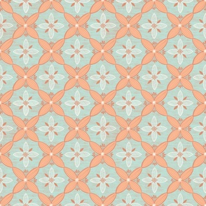 Medium/ Soft and neutral peach and teal green simple geometric floral design