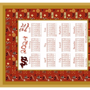 2024 Calendar Year Of The Dragon Fabric Font Chinese Favorite Red Background Spoonflower kitchen towel fat quarter 010224