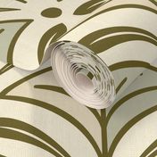 Scallop Leaves in Green and Cream, Whimsical Woodland Leaf Wallpaper