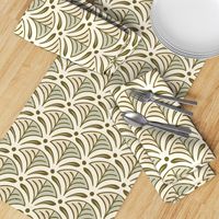 Scallop Leaves in Green and Cream, Whimsical Woodland Leaf Wallpaper