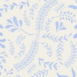 Doodle Leaf Fronds Light Blue and Cream Welcoming Wallpaper