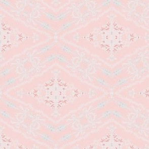 Rosa Vintage Floral Diamond Damask in Pastel Pink, Grey and White