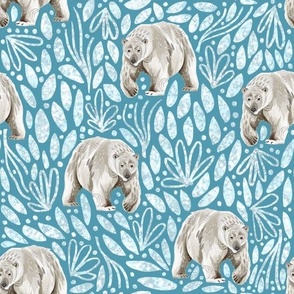 Medium - Polar Bears and Ice Crystals - Blue Background - Winter Bears