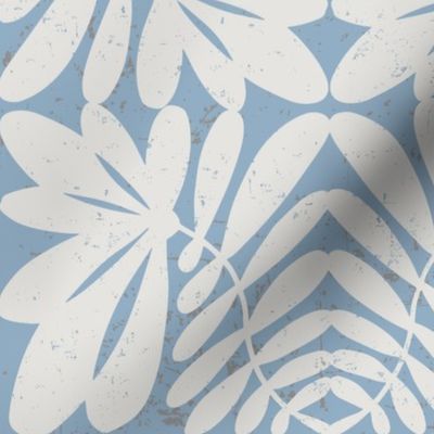My Coastal Home Abstract Flower Pattern in denim blue and light cream