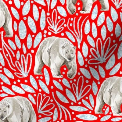 Medium - Polar Bears and Ice Crystals - Red Background - Winter Bears