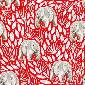 Medium - Polar Bears and Ice Crystals - Red Background - Winter Bears