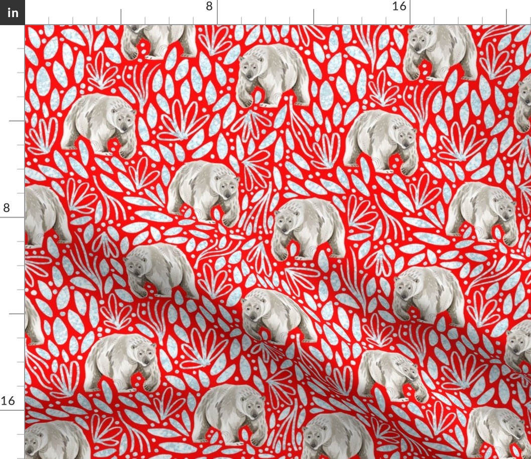 Medium - Polar Bears and Ice Crystals - Red Background - Winter Bears