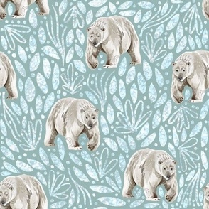 Medium - Polar Bears and Ice Crystals - Grey Background - Winter Bears