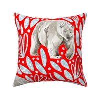 Large - Polar Bears and Ice Crystals - Red Background - Winter Bears