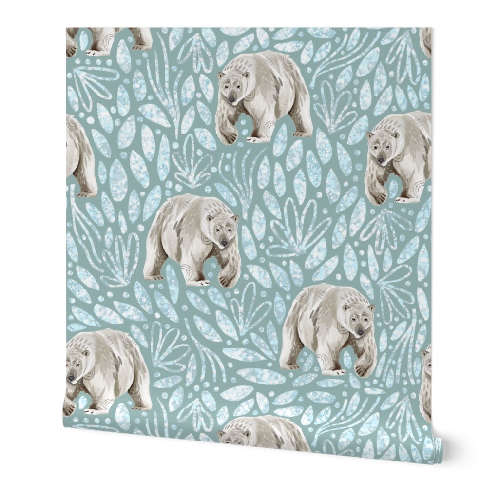 Large - Polar Bears and Ice Crystals - Grey Background - Winter Bears