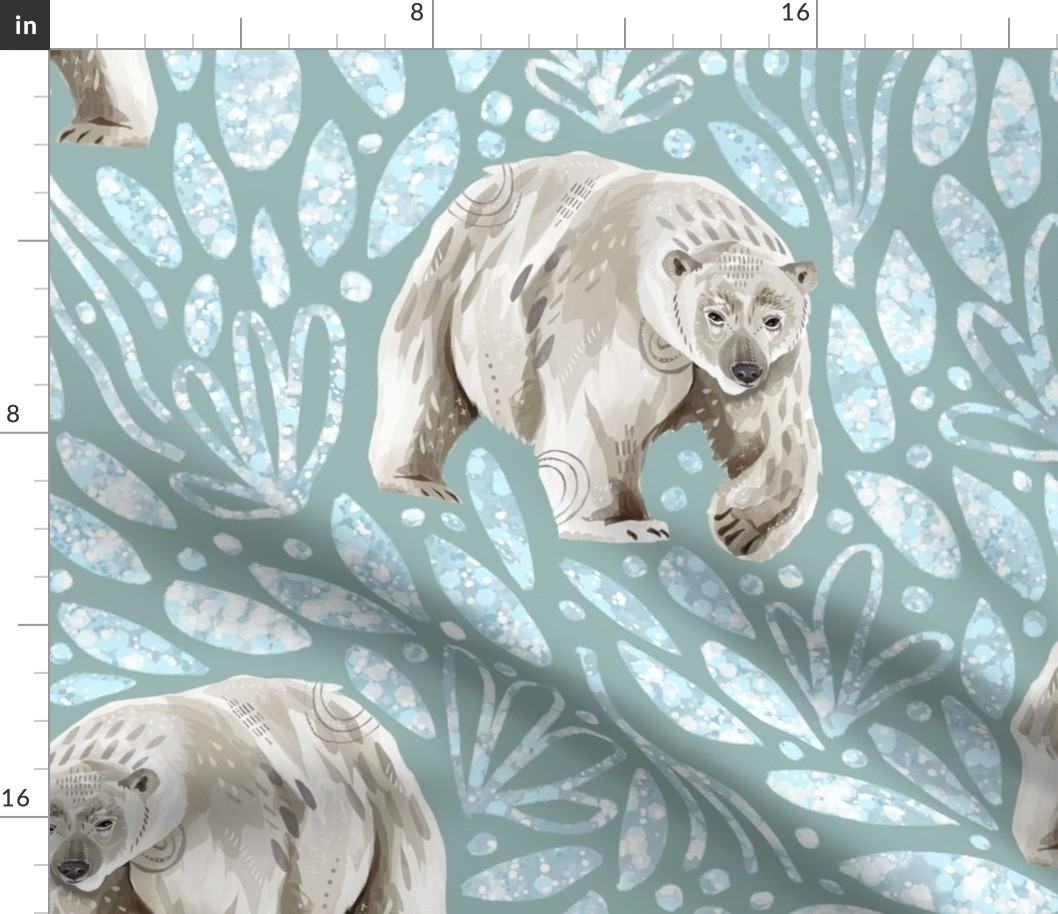 Large - Polar Bears and Ice Crystals - Grey Background - Winter Bears