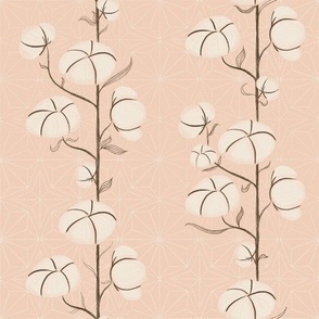 Soft Cottonflowers with Sashiko background