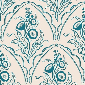 Scallop Stencil in Welcoming Teal - 12 inch repeat