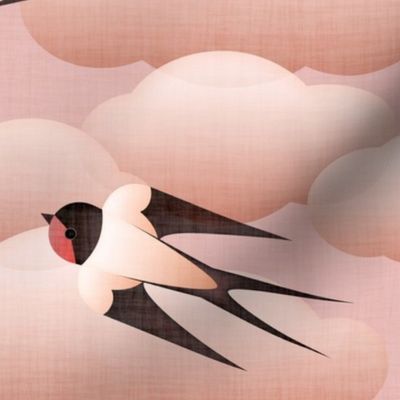 swallows in a cloudy blush sky