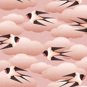 swallows in a cloudy blush sky