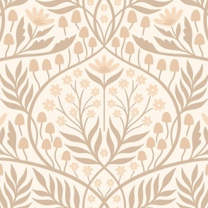 Botanical Damask | Large Scale | Muted beige brown floral