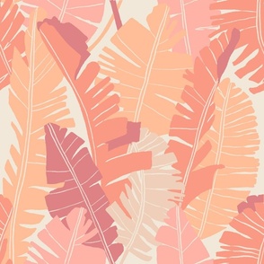 Graphic palm leaves in peach tones on a beige background - large scale
