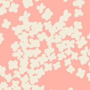 Small flowers scattered | tangled flowers in white | Large Version | Modern, peachy pink floral print 