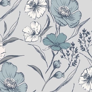 Wellcome walls botanical style-Gray and blue