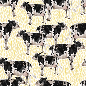 Large / Cows Cows Cows and Wheat / White Background