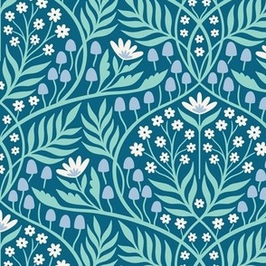 Botanical Damask | Regular Scale | Blue Aqua Cornflower & Ivory Floral