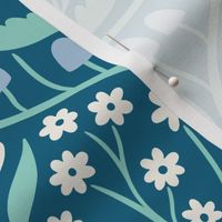 L | Botanical Damask | Blue Aqua Cornflower & Ivory Floral