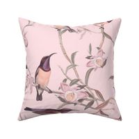 Hummingbirds Chinoiserie Pastel Pink Large Scale