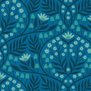 Botanical Damask | Regular Scale | Blue & Teal Jewel Tones Floral